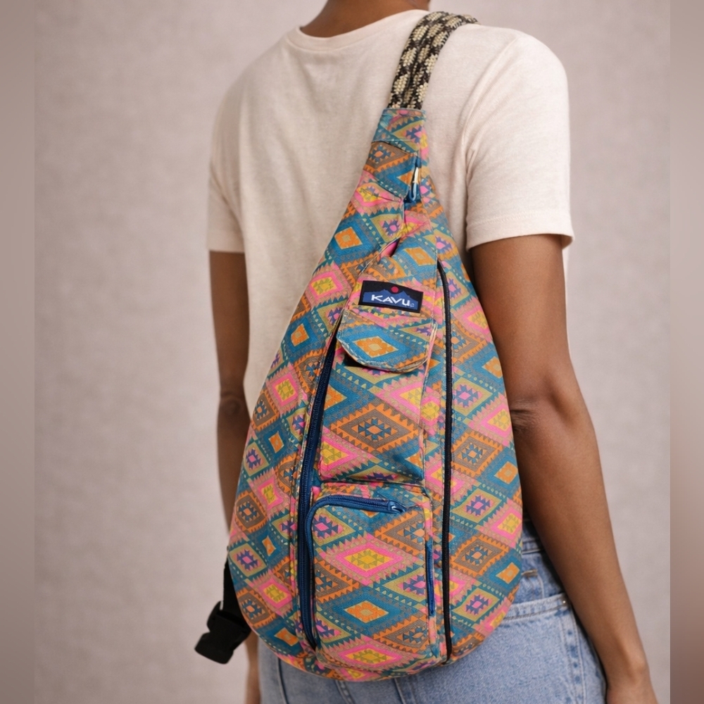 KAVU Rope Sling Crossbody Backpack Aztec Tribal Print Water Resistant